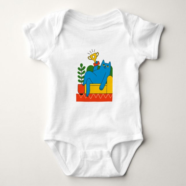 Body Para Bebé Design - Blue Cat Trophy Lounger - T-Shirt Baby  (Anverso)