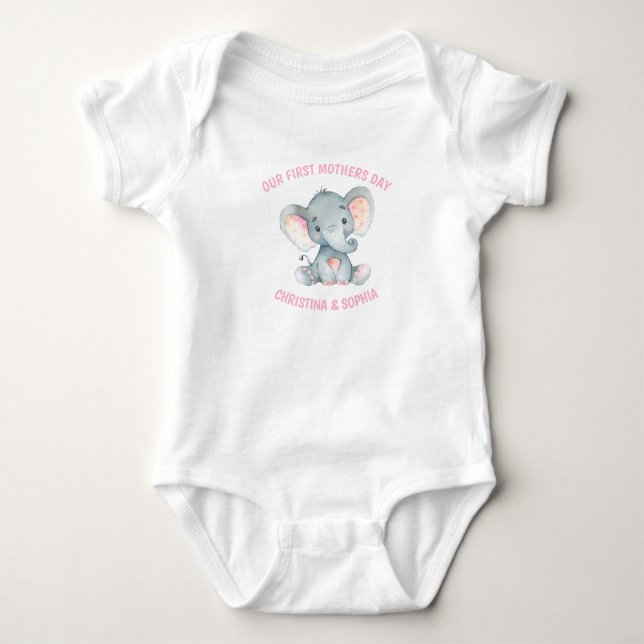 Body Para Bebé Día de la Madre Niña Elefante Rosa (Anverso)