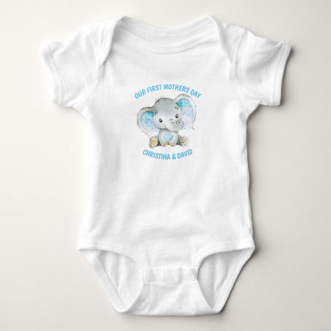 Body Para Bebé Día de la Madre Niño Niño Selva Elefante Azul (Anverso)