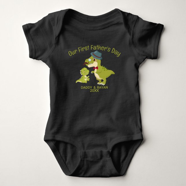 Body Para Bebé Día de nuestro primer padre, personalizado de dino (Anverso)