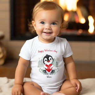 Body Para Bebé Día de San Valentín Pingüino Lindo Nombre Personal