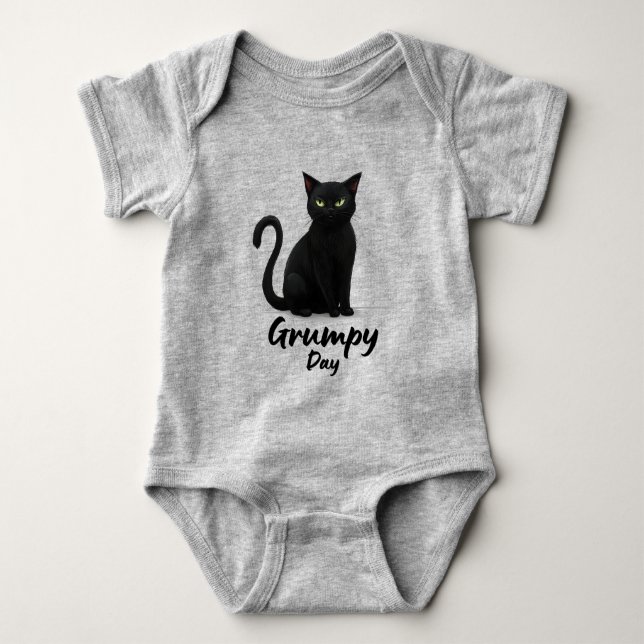 Body Para Bebé Día gruñón con gato negro (Anverso)