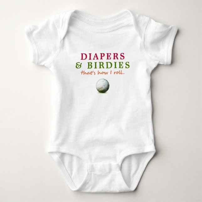 Body Para Bebé Diapers y Birdies divertidos de golf (Anverso)