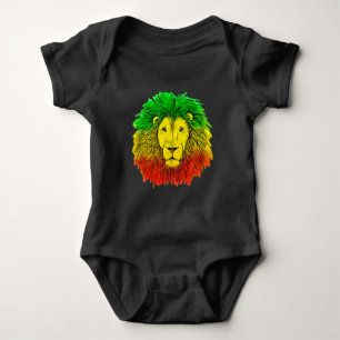 Body Para Bebé Dibujo de cabeza de león Rasta rojo amarillo verde