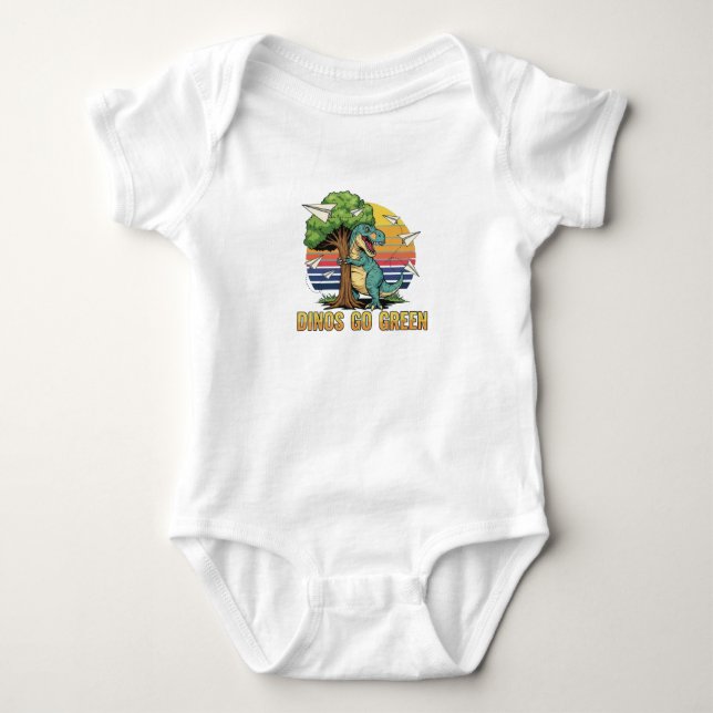 Body Para Bebé DINOS GO GREEN - Retro 80s Eco Dino T-Shirt (Anverso)
