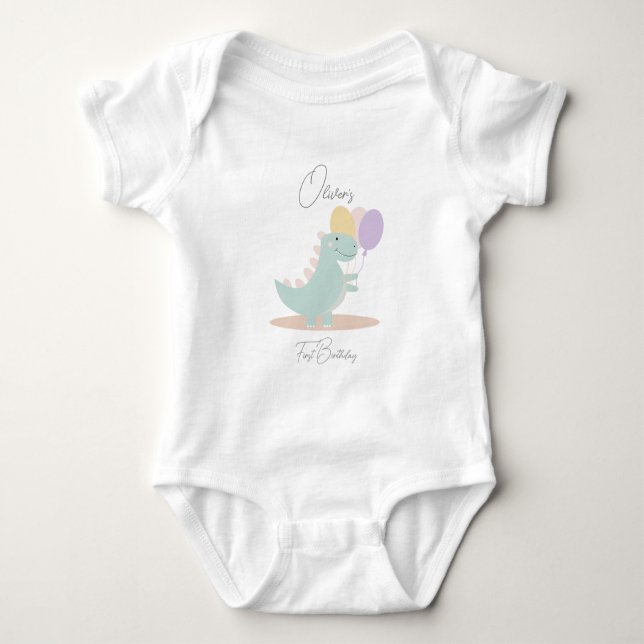 Body Para Bebé Dinosaur Girly Pink Blue Lilac Birday Party (Anverso)