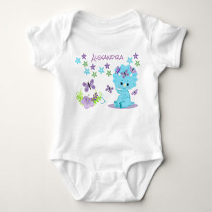 Body Para Bebé Dinosaurio del bebé azul floral personalizado