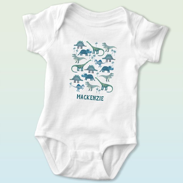 Body Para Bebé Dinosaurio divertido con nombre personalizado pers (Fun personalized custom name dinosaur baby bodysuit)