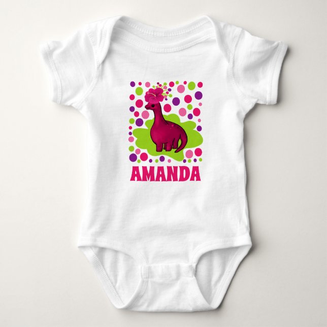 Body Para Bebé Dinosaurio floral rosa personalizado (Anverso)