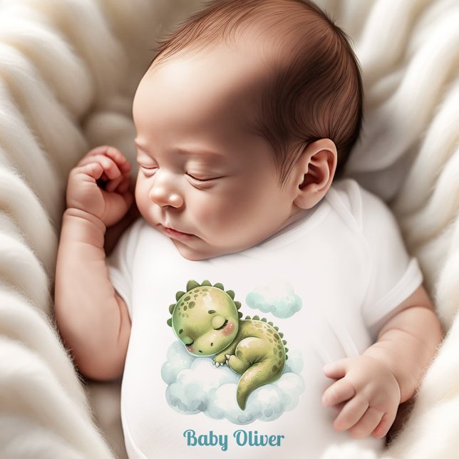 Body Para Bebé Dinosaurio lindo Nombre verde azul Monograma Niño (Cute Dinosaur Blue Green Name Monogram Boy Baby Bodysuit)