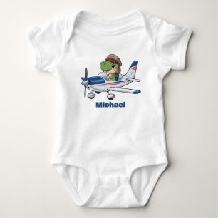 Body Para Bebé Dinosaurio lindo volando un avión Cessna, personal