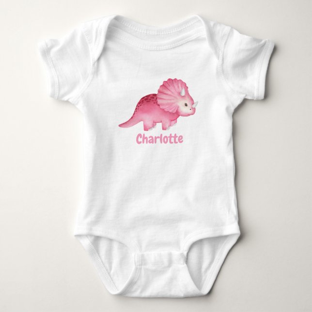 Body Para Bebé Dinosaurio rosa lindo personalizado personalizado (Anverso)