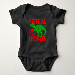 Body Para Bebé Dinosaurio Verde San Valentín Roba Corazones