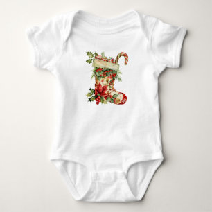 Body Para Bebé Diseño adorable de calcetín de Navidad en acuarela
