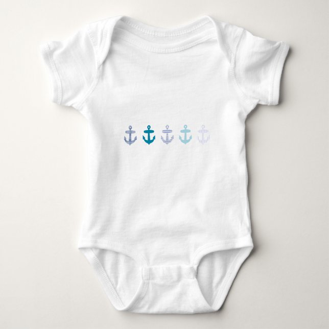 Body Para Bebé Diseño azul náutico de las anclas (Anverso)