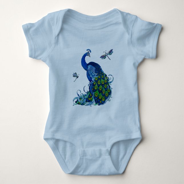 Body Para Bebé Diseño clásico de pavo real y libélula (Anverso)