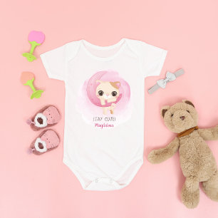 Body Para Bebé Diseño de acuarela Cute Kitten Moon