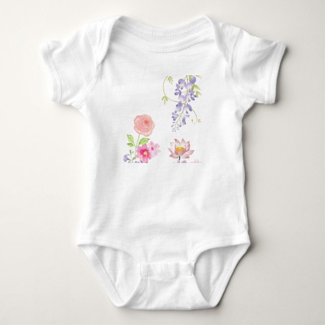 Body Para Bebé “Diseño de Acuarela de Jardín de Flor Suave” (Anverso)