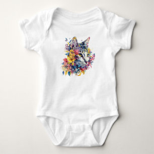 Body Para Bebé Diseño de cara de gato floral