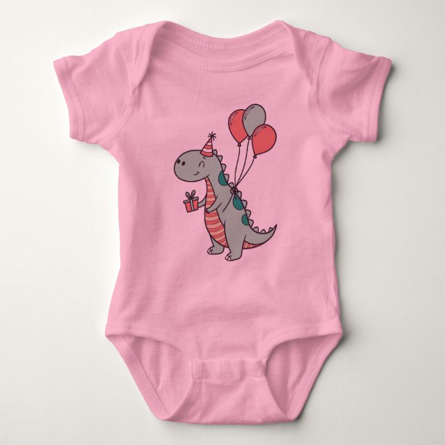 Body Para Bebé Diseño de cumpleaños de Dinosaurio Personalizado C (Anverso)
