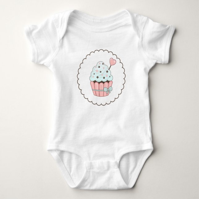 Body Para Bebé Diseño de Cupcake Rosa y Azul Menta (Anverso)