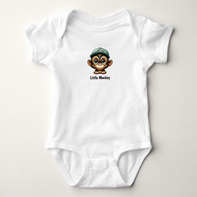 Body Para Bebé Diseño de Gorra verde de mono bebé juguetón (Anverso)