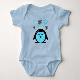 Body Para Bebé Diseño de invierno de pingüino azul y copos de nie
