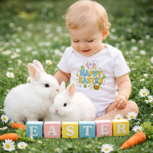 Body Para Bebé Diseño de letras de Pascua coloridas con huevos