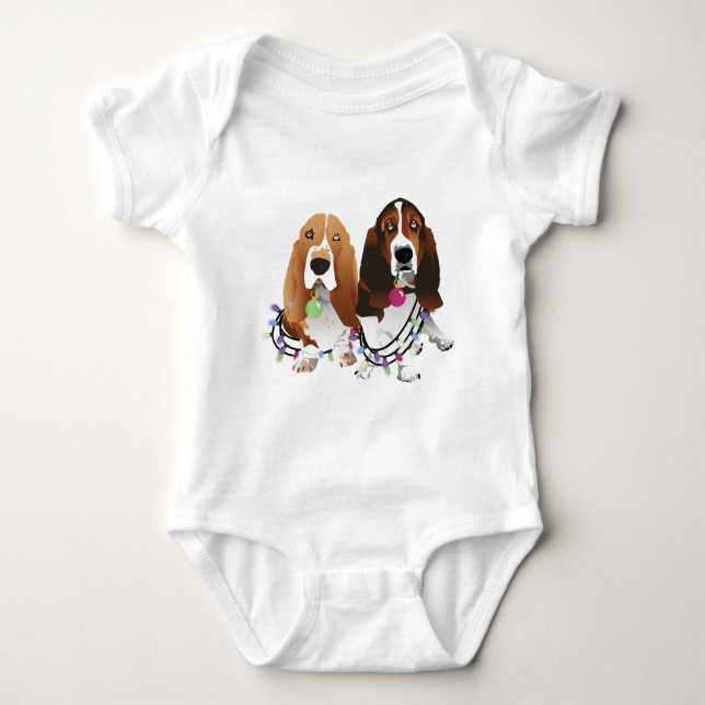 Body Para Bebé Diseño de Navidades de Basset Hound Peace Love Joy (Anverso)
