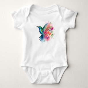 Body Para Bebé Diseño de pájaro floral vibrante de colibrí acuare
