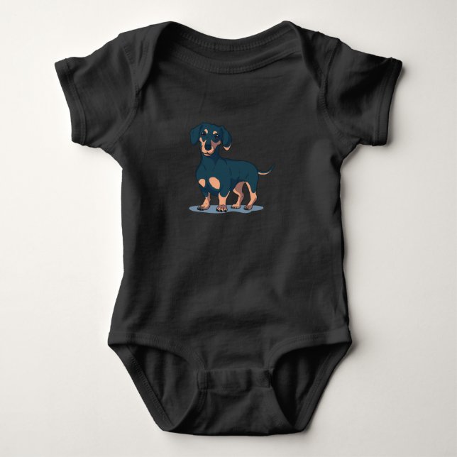 Body Para Bebé Diseño de perro dachshund negro genial (Anverso)