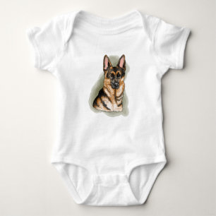 Body Para Bebé Diseño de retrato de perro pastor alemán de color 