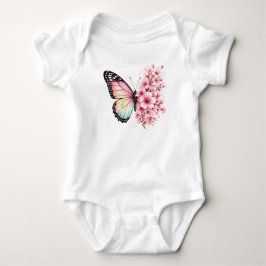 Body Para Bebé Diseño floral acuarela de flores de mariposa de ve