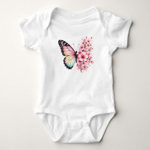 Body Para Bebé Diseño floral acuarela de flores de mariposa de ve