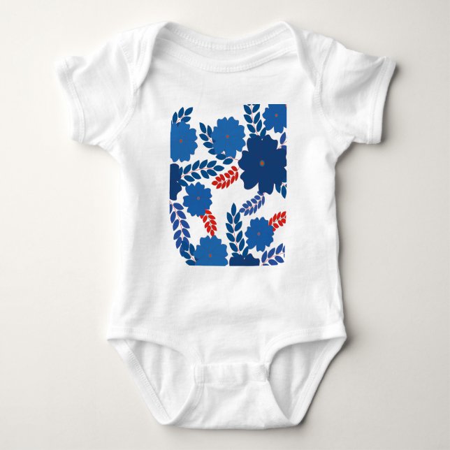Body Para Bebé Diseño vectorial de flores azules simples (Anverso)