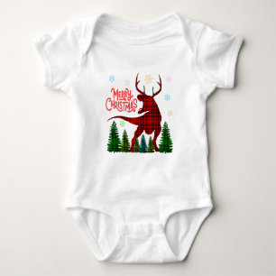 Body Para Bebé divertida feliz navidad dinosaurio deer check plai