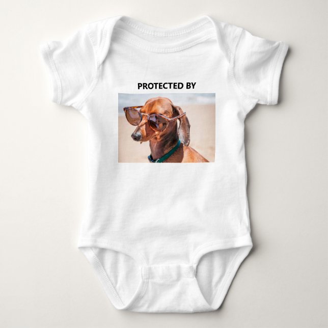 Body Para Bebé Divertida personalizado Protegida Por Foto Mascota (Anverso)