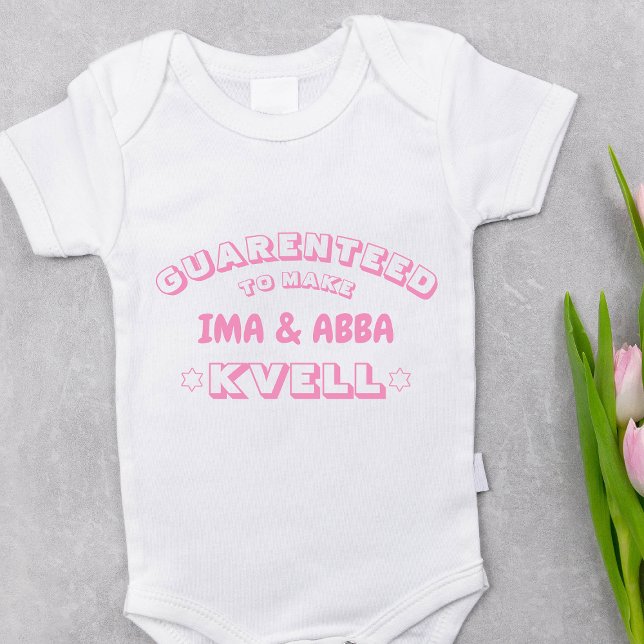 Body Para Bebé Divertido judío lindo Ima & Abba (u otro nombre) R (This pink Jewish baby girl bodysuit is guaranteed to make Bubbe and Zaydee kvell with pride! Oy vey!)