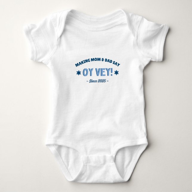 Body Para Bebé Divertido "Oy Vey" Cuyo judío azul (Anverso)