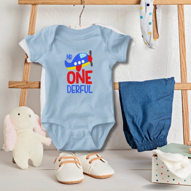 Body Para Bebé Divertido primer cumpleaños Sr. Maravillosa Camise (Mr. ONE derful 1st birthday cute blue baby )