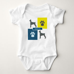 Body Para Bebé Doberman Pinscher Dog & Paw Yellow & Blue Grid