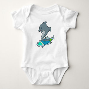 Body Para Bebé Dolpin como surfista con Surfboard