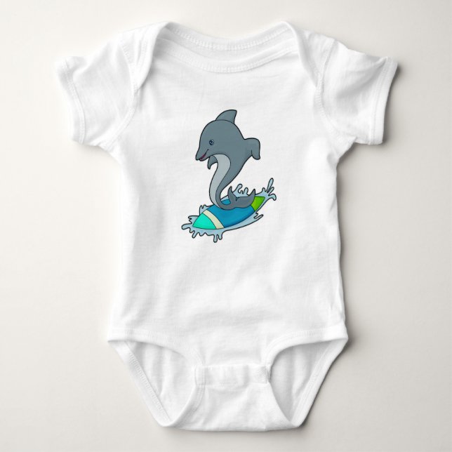 Body Para Bebé Dolpin como surfista con Surfboard (Anverso)