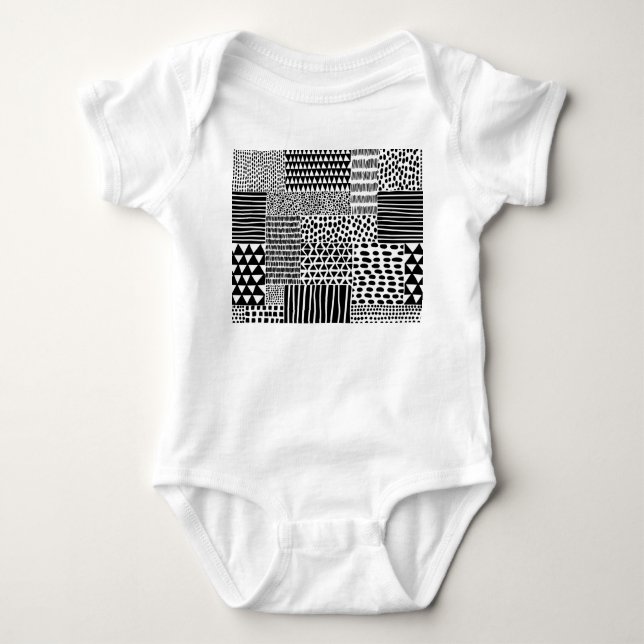 Body Para Bebé Doodle blanco negro: etnia sin foco (Anverso)
