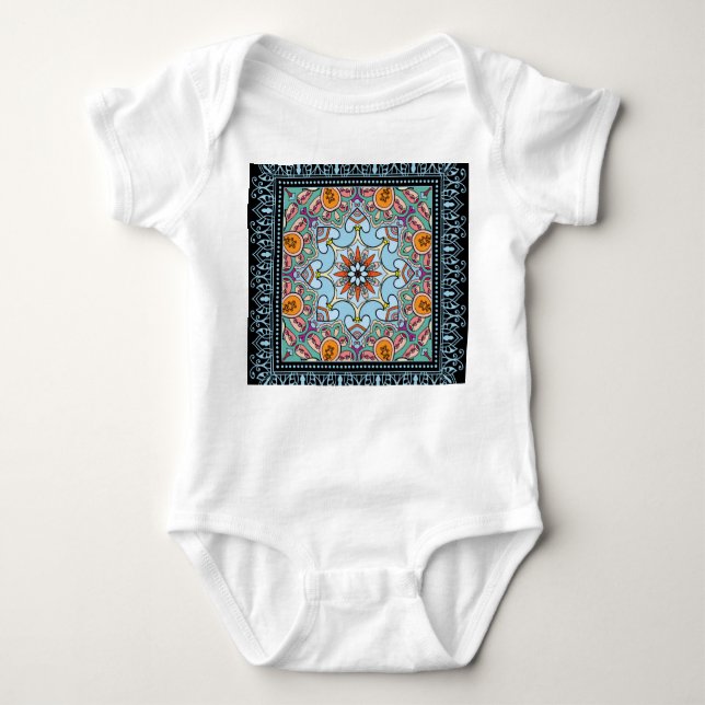 Body Para Bebé Doodle ornamental colorido: patrón simétrico. (Anverso)