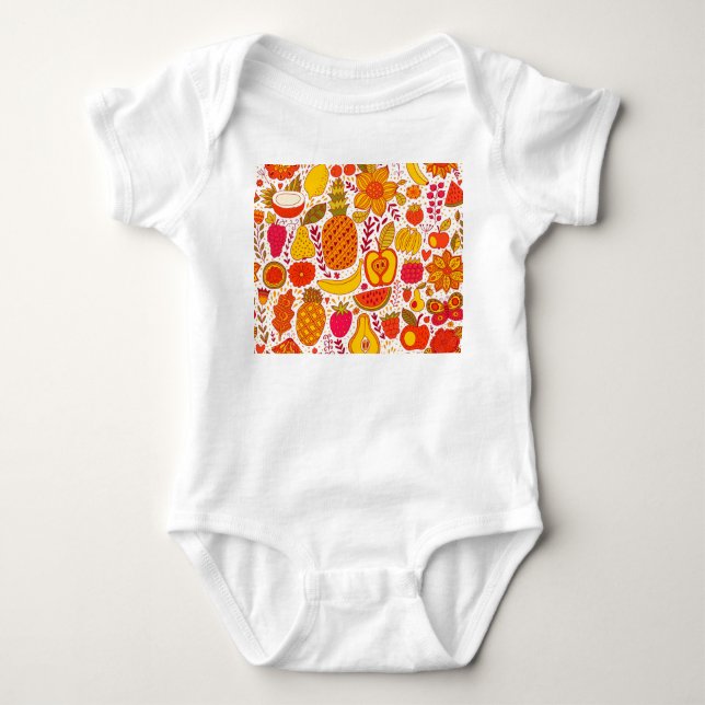 Body Para Bebé Doodles de frutas: Patrón de cosecha de verano. (Anverso)