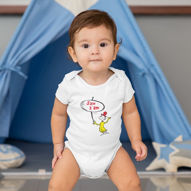Body Para Bebé Dr. Seuss | Sam-I-Am sosteniendo cartel (Baby wearing bodysuit)