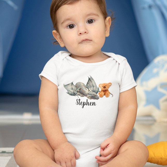 Body Para Bebé Dragón azul del bebé con oso de peluche (Subido por el creador)