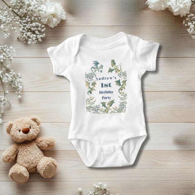 Body Para Bebé Dragon Boys 1.ᵉʳ Fiesta (Dragons Boys 1st 2nd Birthday party baby bodysuit. Personalized for the little birthday boy)
