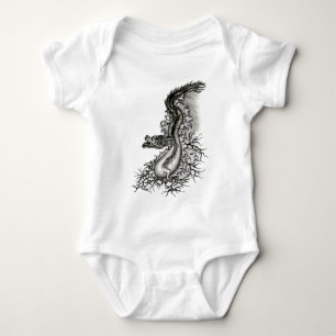 Body Para Bebé Dragón chino, diseño blanco y negro en tatuostyl